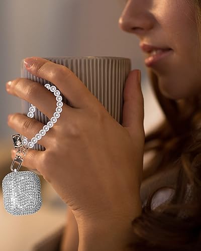 Miniatura 5 de Juego de funda 4 en 1 con diamantes de imitación para AirPod 3 lujoso funda para AirPods de 3 generación accesorios para mujeres y niñas con bonito