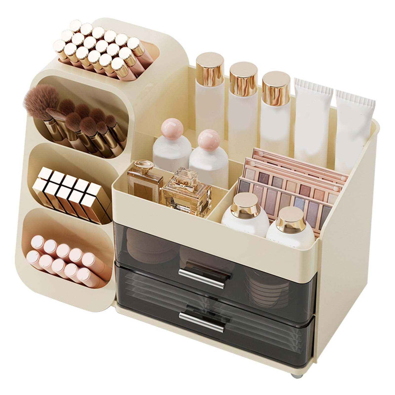 Effiziente Make up Aufbewahrungslösung mit Fächern für Kosmetika, transparente ABS Box, praktische kompakte Vitrine, Make up Organizer mit Schubladen