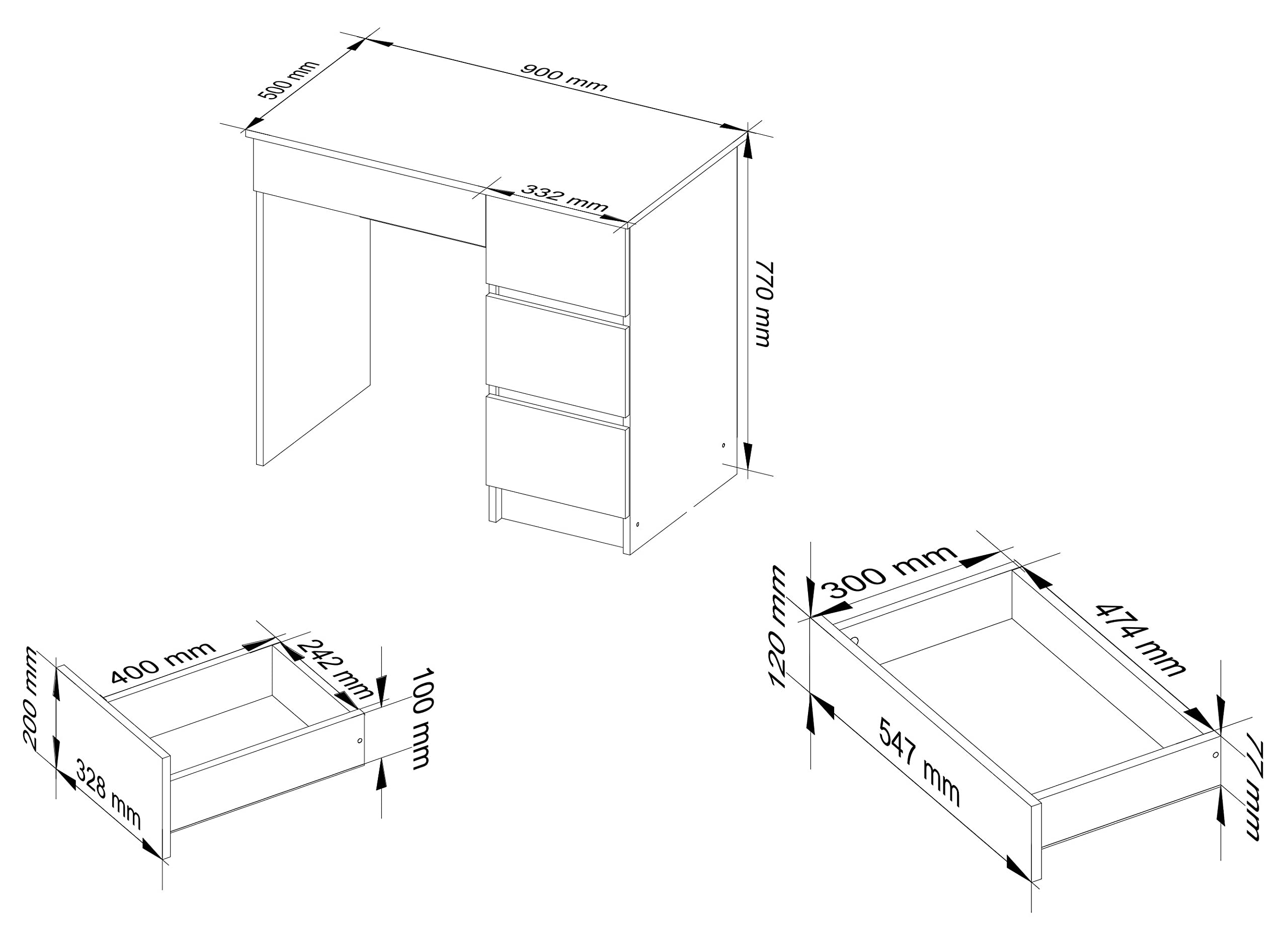 AKORD | Computertisch | Schreibtisch 4 Schubladen | Komfort | Hohe Qualität | Solide | Für Zuhause | Für das Büro | Ergonomie | Für die Arbeit | B90 x H77 x T50 cm | Weiß