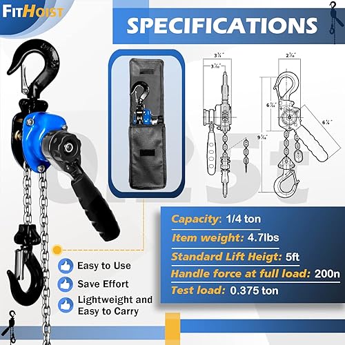 Miniatura 44 de Mini polipasto de cadena 1/2 tonelada 1100 libras capacidad 20 pies elevación manual palanca polipasto de cadena de acero aleado G80 cadena 2