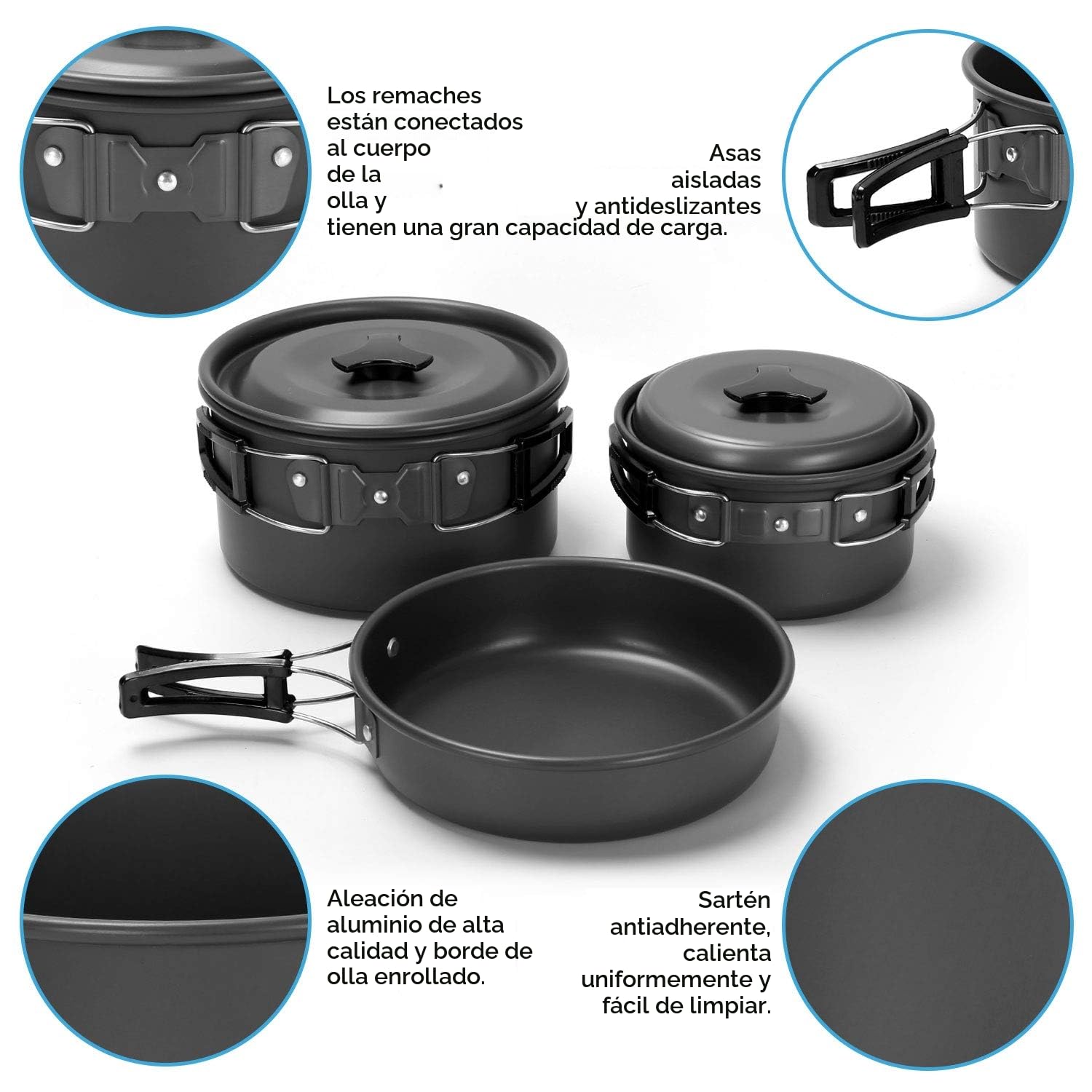 Odoland Juego de ollas para Acampar con ollas y sartén, Taza Platos Cubiertos Plegables, Vasos para 1-2 Personas Ligero y Compacto para Acampar Senderismo Picnic
