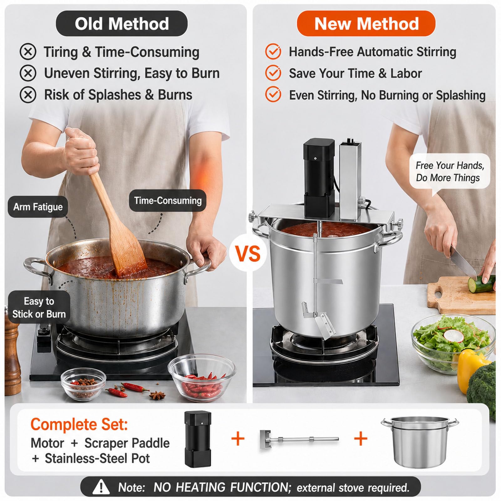 Mezclador AutomáTico Alimentos, Mezcladora AutomáTica De 4 Cuchillas, Calentamiento Uniforme Y AgitacióN EléCtrica para Evitar Quemaduras, AdemáS 50L