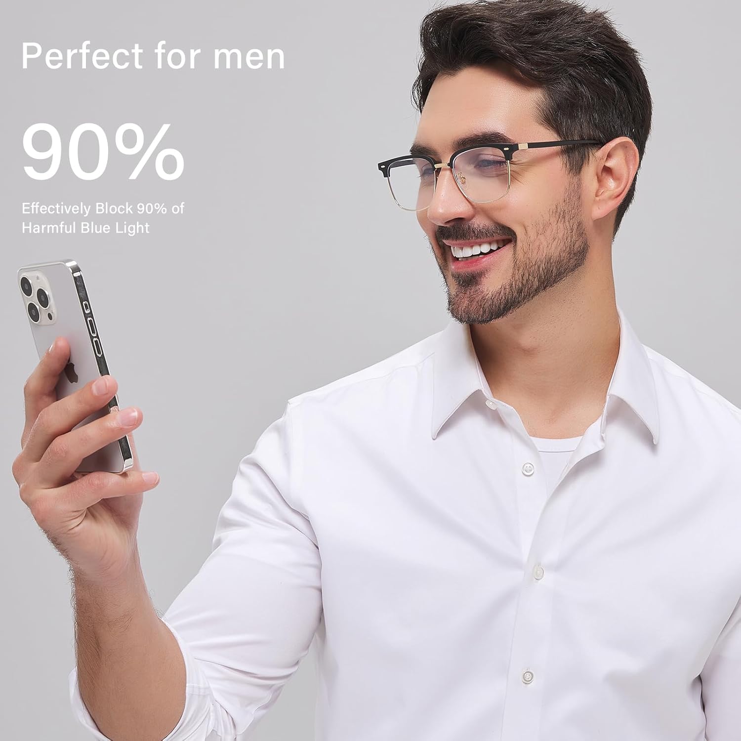 ANRRI Blue Light Glasses for men Metal Browline Frame UV 400 Protection Clear Lens Anti Eyestrain Computer Gaming Glasses - Image 2