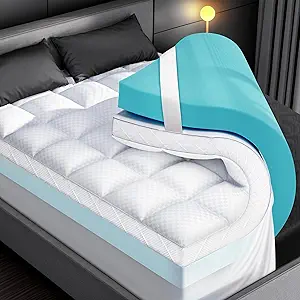 Dual Layer Memory Foam Mattress Topper for Pain Relief with 2X Support, 2" Fluffy Pillow Top Twin Mattress Topper Plus 2" Odor-Free Cooling Gel Memory Foam Ultra Comfort Mattress Pad Cover