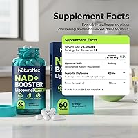 Vista 3 de Suplemento liposomal NAD+ de 650 mg, NAD+, complejo de resveratrol y quercetina para energía celular, probado por terceros, alternativa al