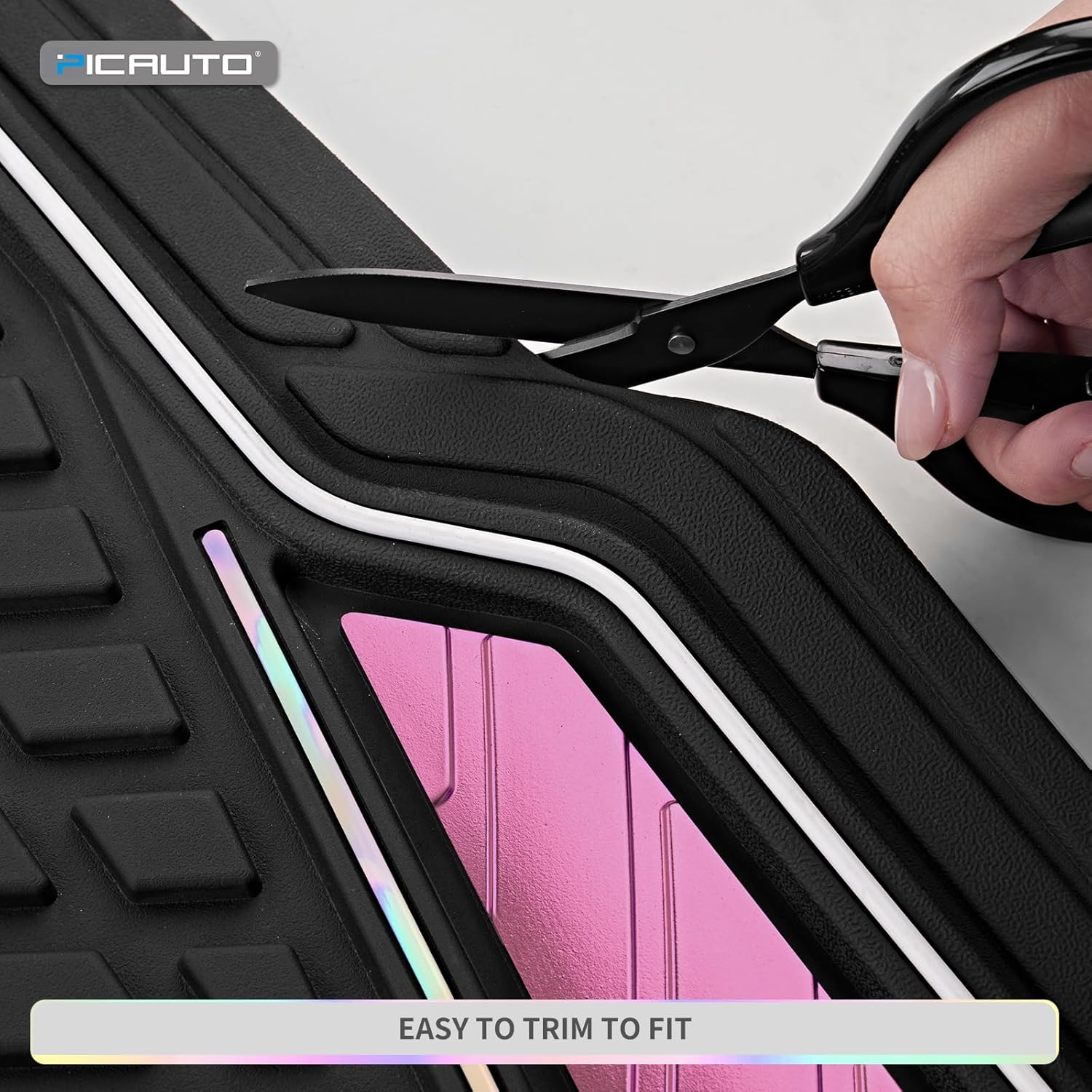 PIC AUTO Car Floor Mats, Pink Aluminum-Molded with Full-Circle Iridescent Inlay Strip Car Mats, Universal-Fit Rubber Mats for Cars, Trucks & SUVs, All-Weather, Non-Slip, Easy-to-Clean Interior Mats - Image 3