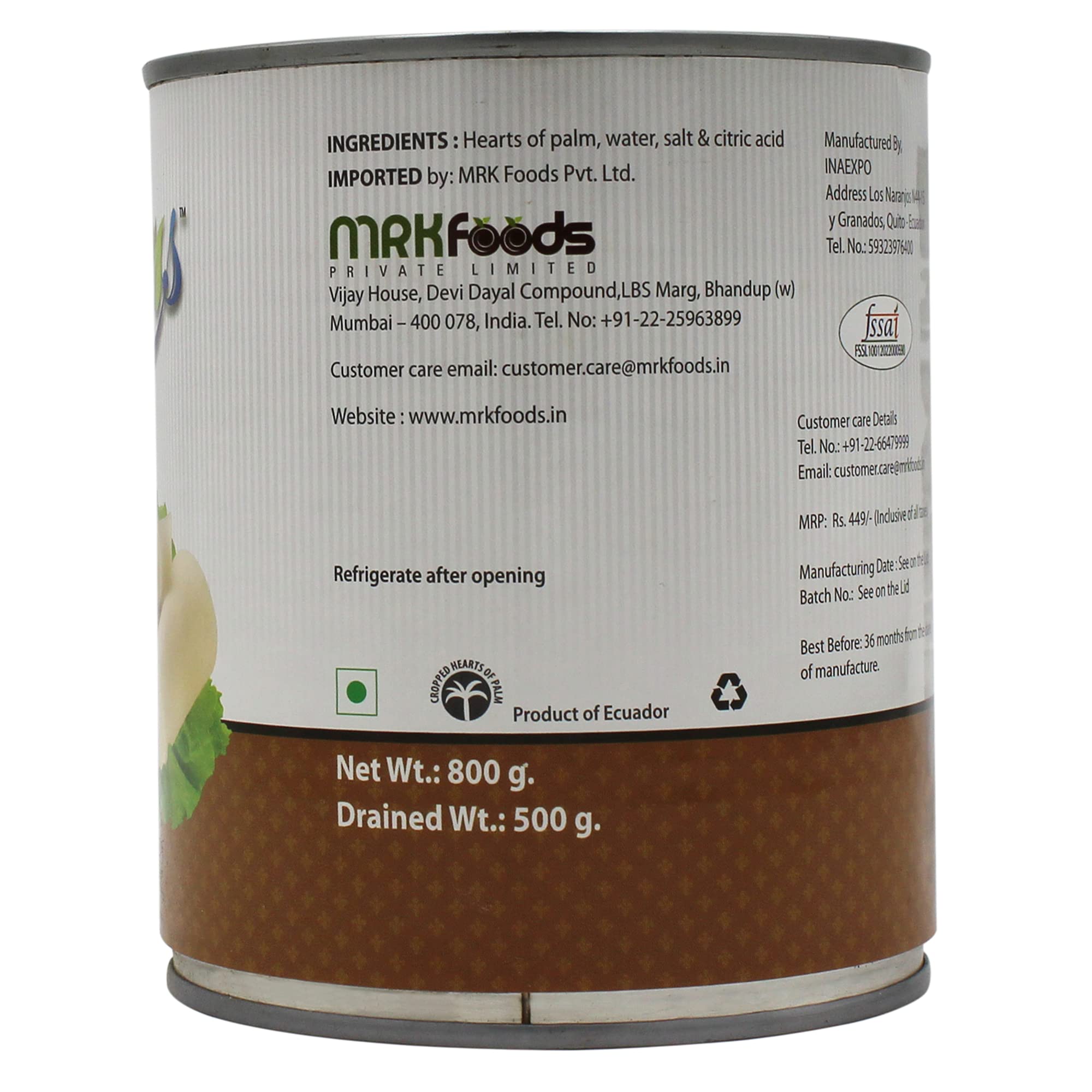 Freshos Hearts of Palm, 800 g, White & Brown, Medium