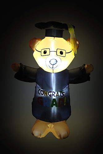 Miniatura 8 de Paquete de dos decoraciones de fiesta de graduación, incluye oso de peluche inflable de 4 pies de alto con gorra y gafas, y mano de graduación