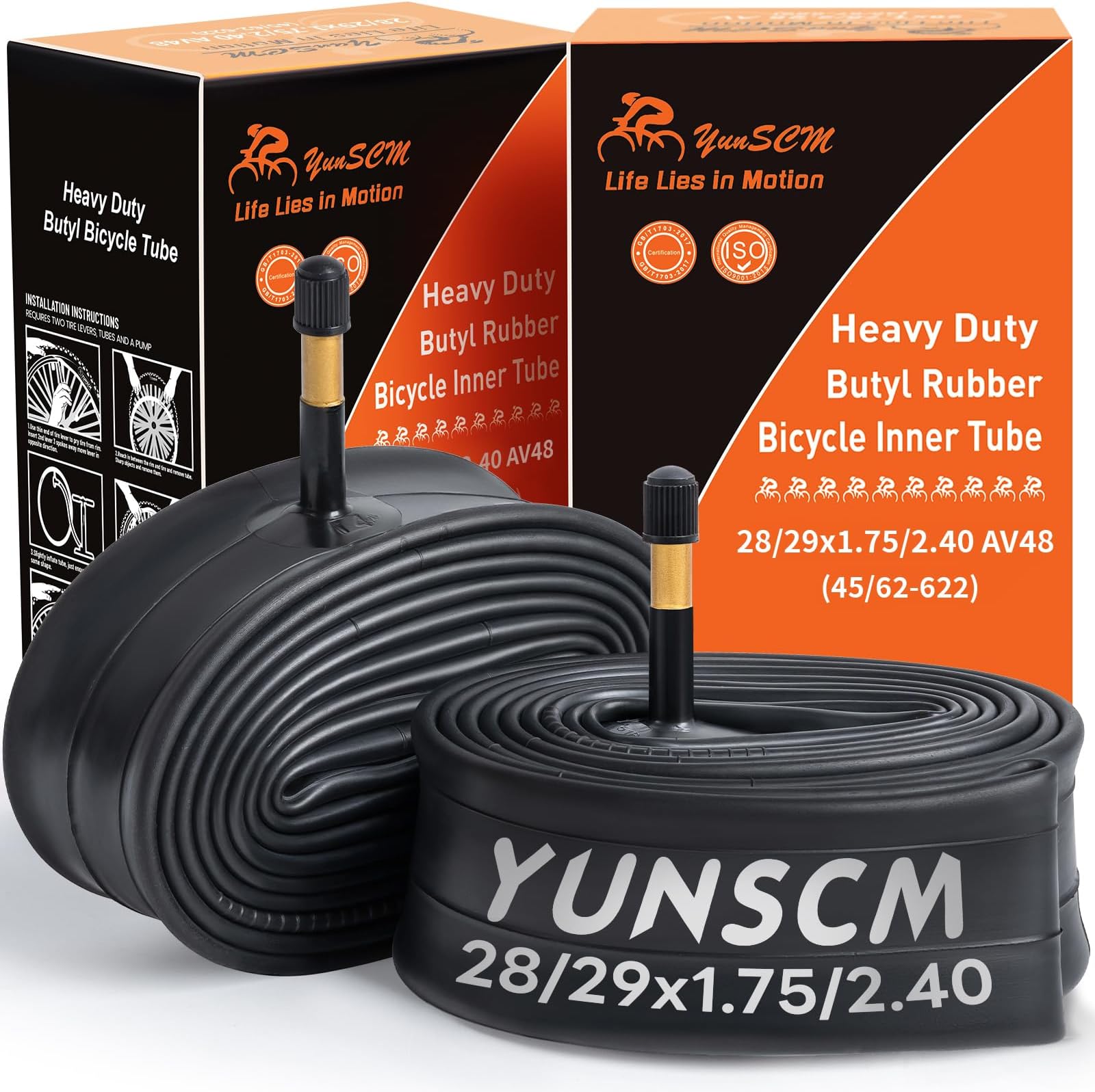 2-PCS 28"/29" Heavy Duty Bike Tubes 28/29x1.75/2.40 AV48mm Schrader Valve 45/62-622 Bicycle Tubes Compatible with 28/29x1.75/1.95/2.0/2.10/2.125/2.20/2.25/2.30/2.35/2.40 Bike Tire Tubes