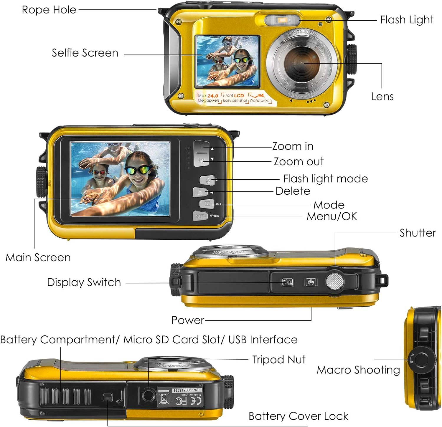 Fotocamera impermeabile digitale Full HD 2,7 K 48 MP Macchina Fotografica Subcquea 16 x Fotocamera Subacquea Impermeabile Macchina con microfono a LED ritardatore per adolescenti