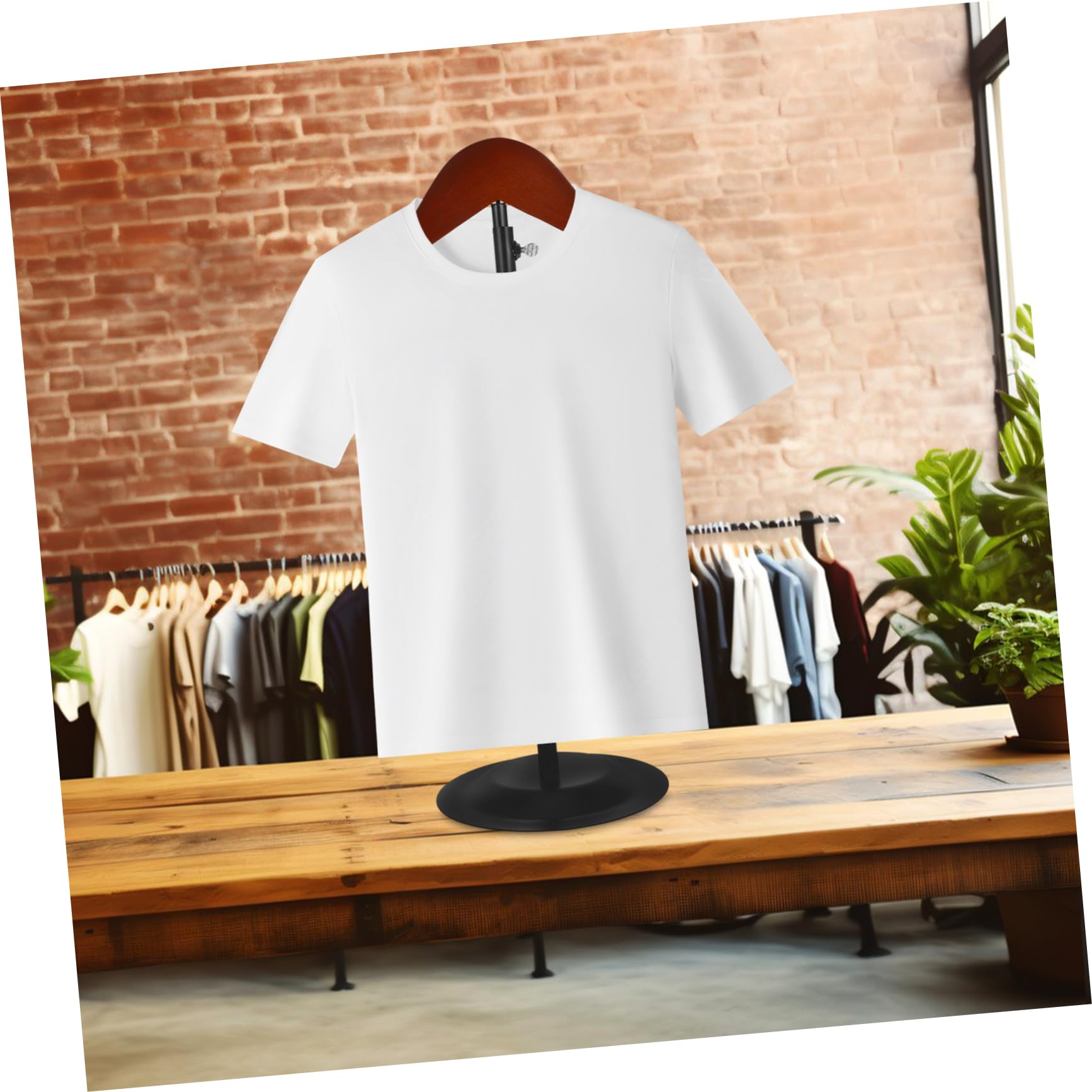 Alipis Espositore in Legno e Ferro Regolabile per Abbigliamento Design Moderno con Base Nera Stabile e Salvaspazio per Negozi di Abbigliamento e Centri Commerciali