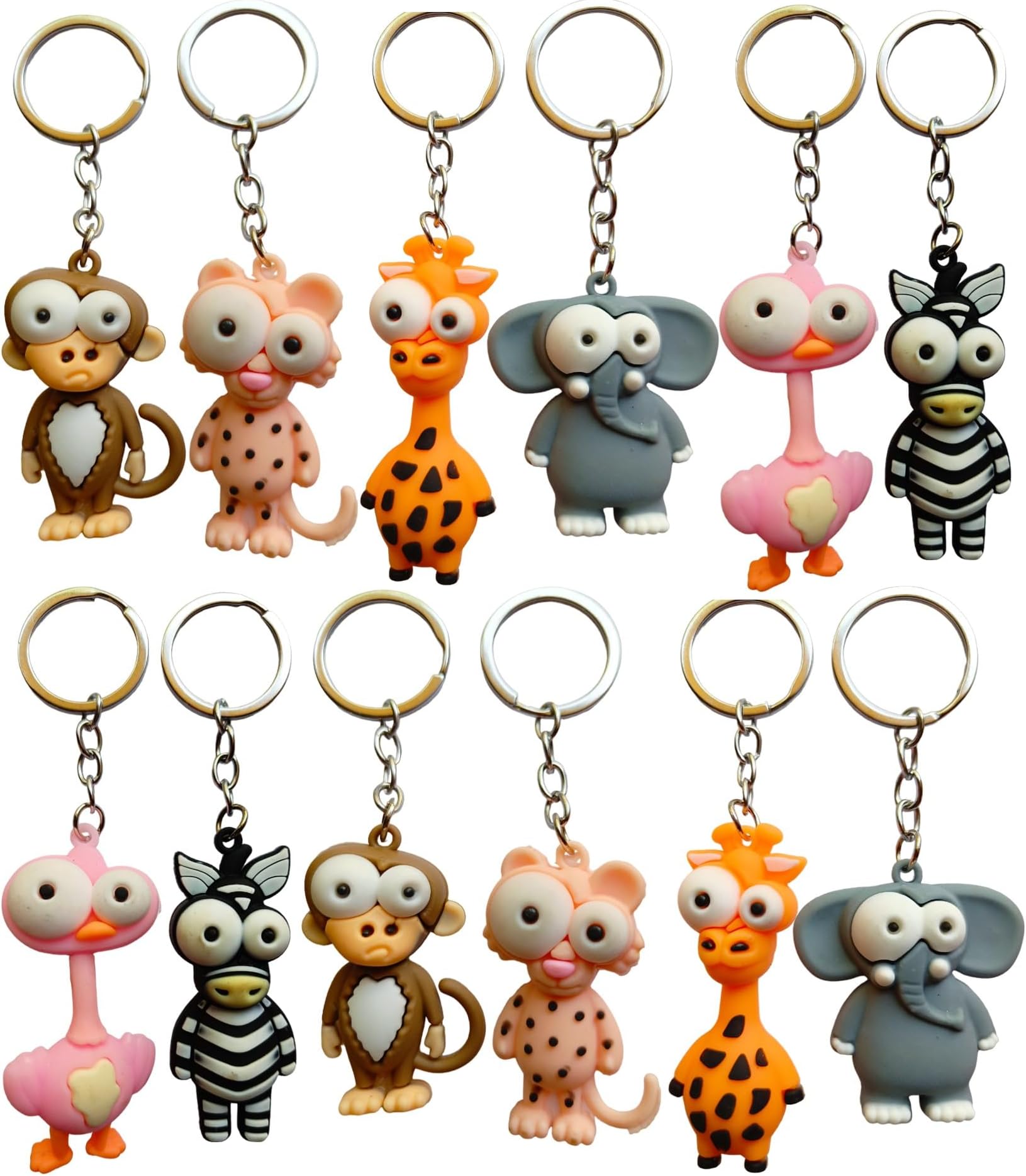 MONKEYTAIL 12 Pcs Jungle Animal Theme Keychains as Birthday Return Gifts for Kids of All Age Groups