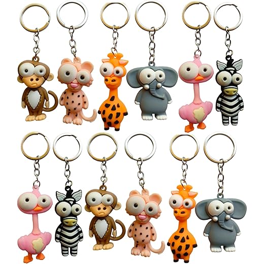 Monkeytail Jungle Animal Keychains 12 Pcs