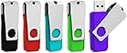 Aiibe 5 Pack 32GB Flash Drive USB Flash Drive USB 2.0 Thumb Drive Swivel U Disk Memory Stick 32 GB Multi Pack USB Drives with Led Light (32G, 5 Colors: Black Red Cyan Green Purple)