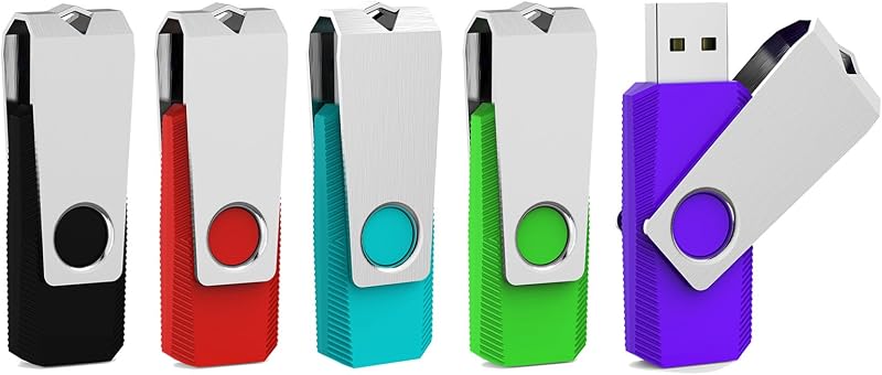 Aiibe Paquete de 5 unidades flash USB de 32 GB Unidad flash USB 2.0 Unidad de memoria USB giratoria U Disco Memory Stick 32 GB Paquete múltiple de unidades USB con luz LED (32G, 5 colores: Negro Rojo Cian Verde Púrpura)