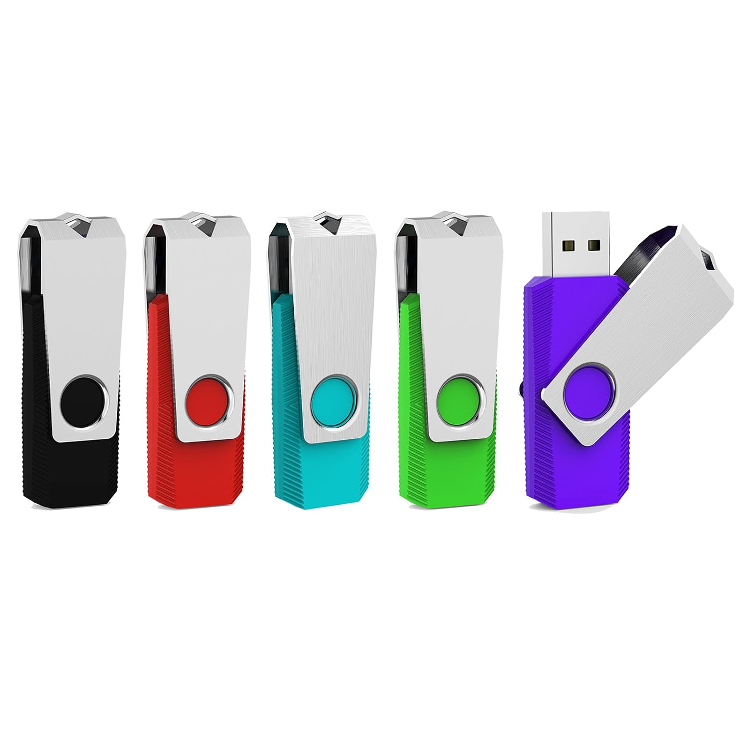 Aiibe 5 Pack 32GB Flash Drive USB Flash Drive USB 2.0 Thumb Drive Swivel U Disk Memory Stick 32 GB Multi Pack USB Drives with Led Light (32G, 5 Colors: Black Red Cyan Green Purple)
