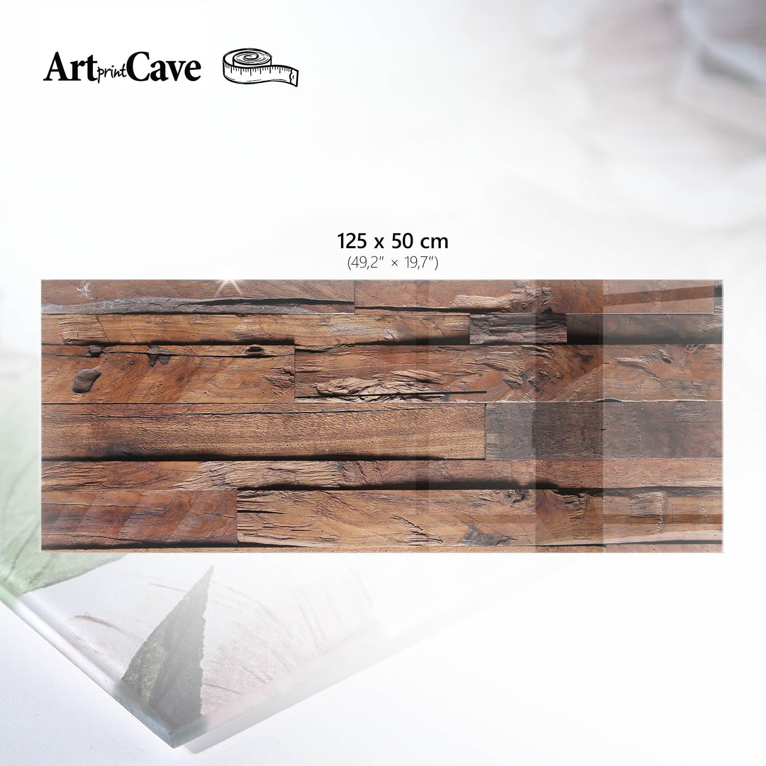 Placa de Cristal 125x50 cm | Rectangular | Bordes Pulidos | Madera rústica | para la Cocina y Salón | con Impresión Decorativa | Pies Antideslizantes | Vetro Temperato