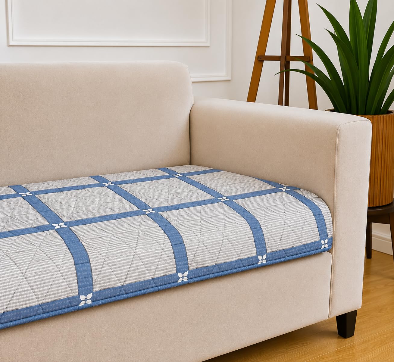 STITCHNEST 'Double Vie Collection Series' Meadow Bloom Cotton Quilted Sofa Cover| 3 Seater Sofa Cover | Machine Washable, Soft & Breathable | 70 x 30 Inch-image-6