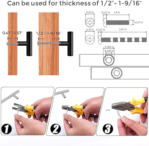 Miniatura 4 de Tiradores de gabinete de acero inoxidable negro mate para armario de cocina, manijas de gabinete de 2 pulgadas de largo, paquete de 15