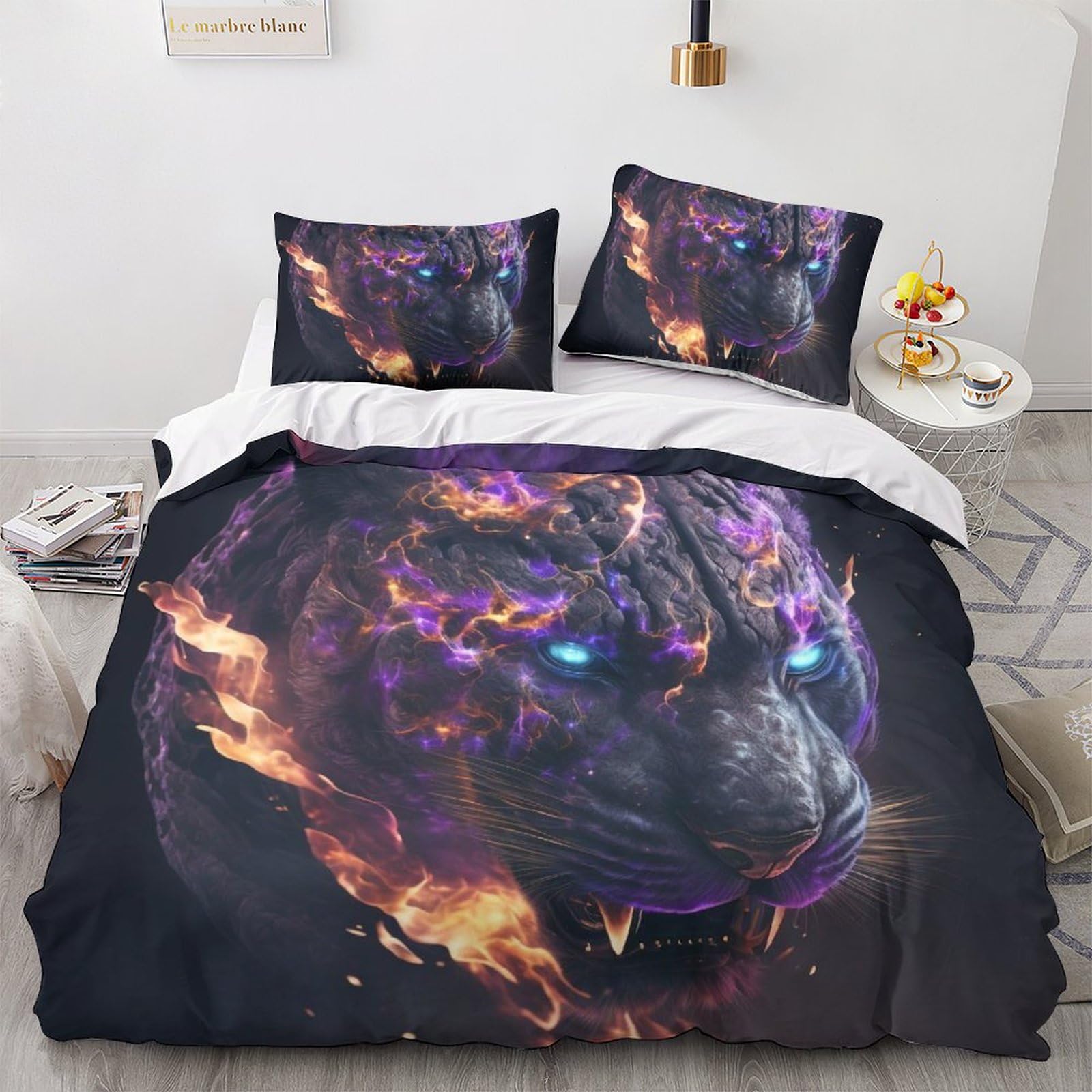 Housse de couette 200x200cm léopard en microfibre anti-plis pour un lit double net