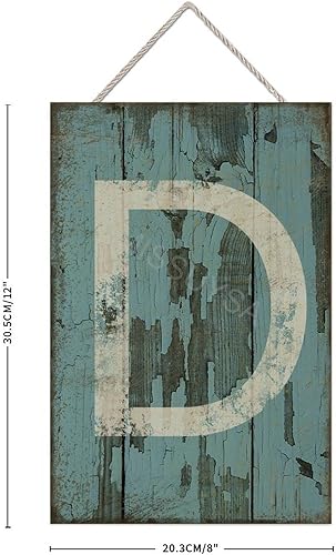 Vista 280 de Letrero colgante de madera con letra A, letrero de madera, decoración del hogar, 26 letras del alfabeto de metal, placa de madera, decoración