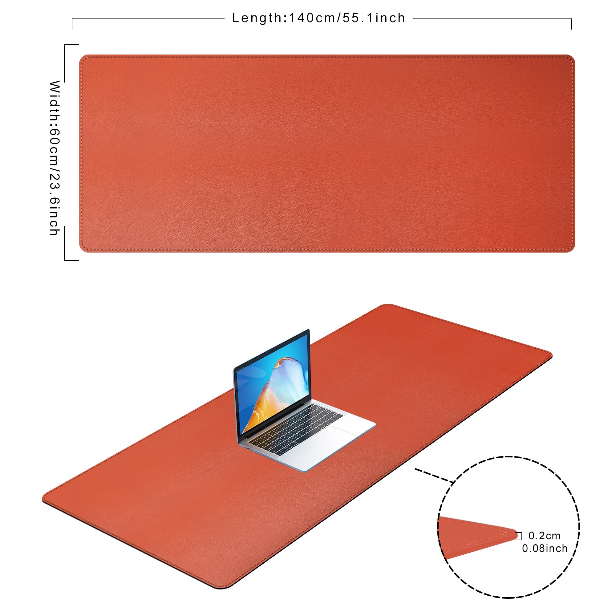 Cacoy Tappetino da scrivania in pelle PU, Impermeabile tappetino per mouse, 140x60cm protezione da scrivania, ufficio tastiera tappetino da scrivania (Arancione)