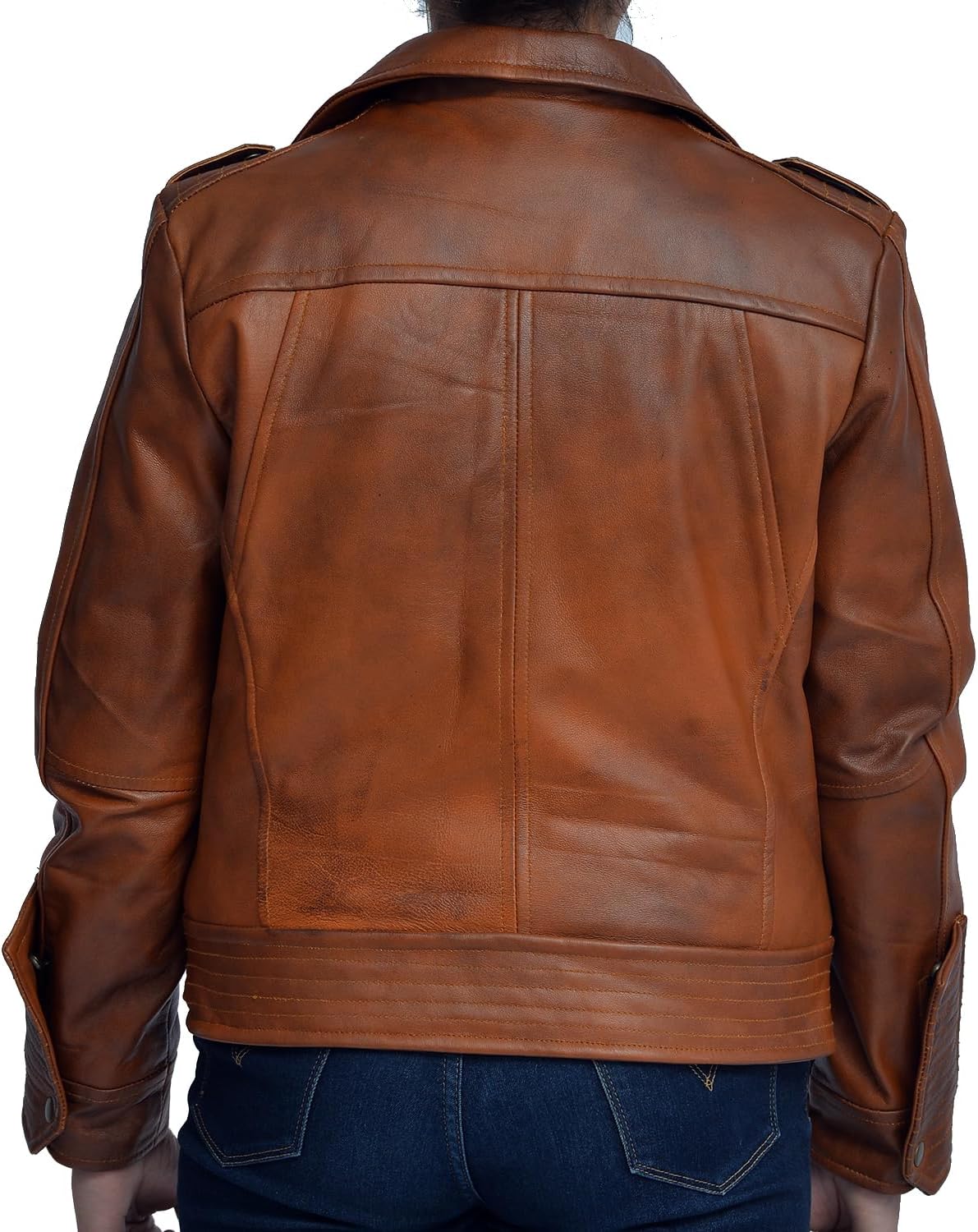 Women's Genuine Sheep Leather Biker Jacket - Asymmetric Motorcycle Jacket with Belt - Heavy Weight Real Sheepskin Moto