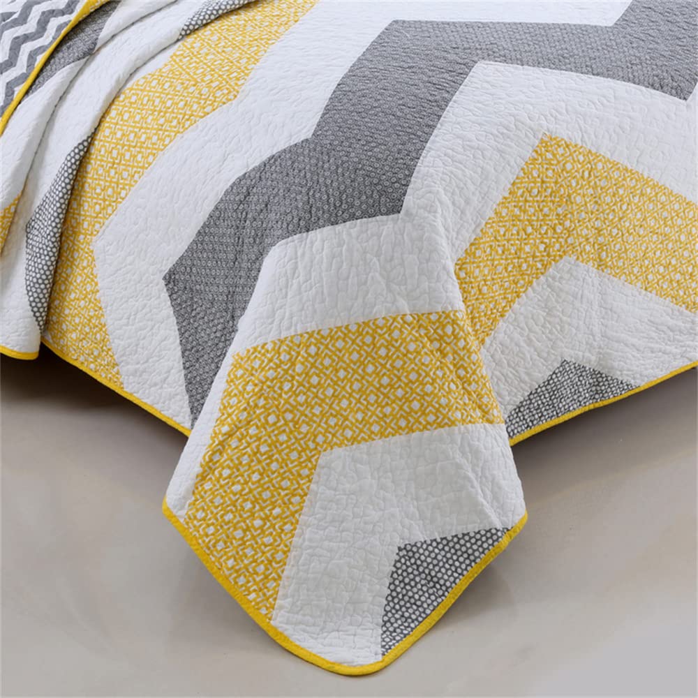 Odot Colcha Verano para Cama 228/275, Colcha Bouti Fina con 2 Fundas de Almohada Colcha Acolchado Ligera Suave para Colcha Cubre Cama Multiusos (228 * 240+50 * 66cm,Rayas Amarillas)