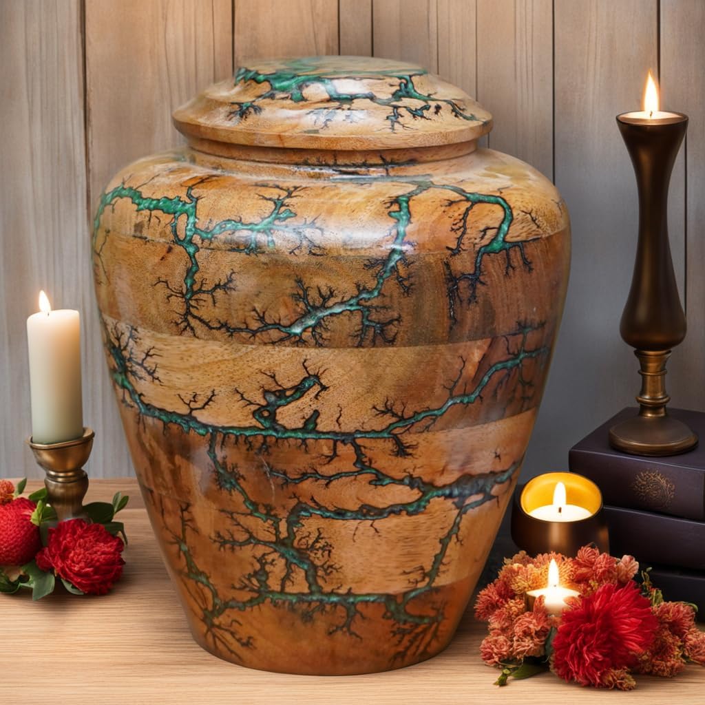 Urn for Human Ashes Large Wooden urn for Cremation Adult urn Box for Ashes Personalized Wooden urn Burial urn for Funeral Wood Box (Green 02)