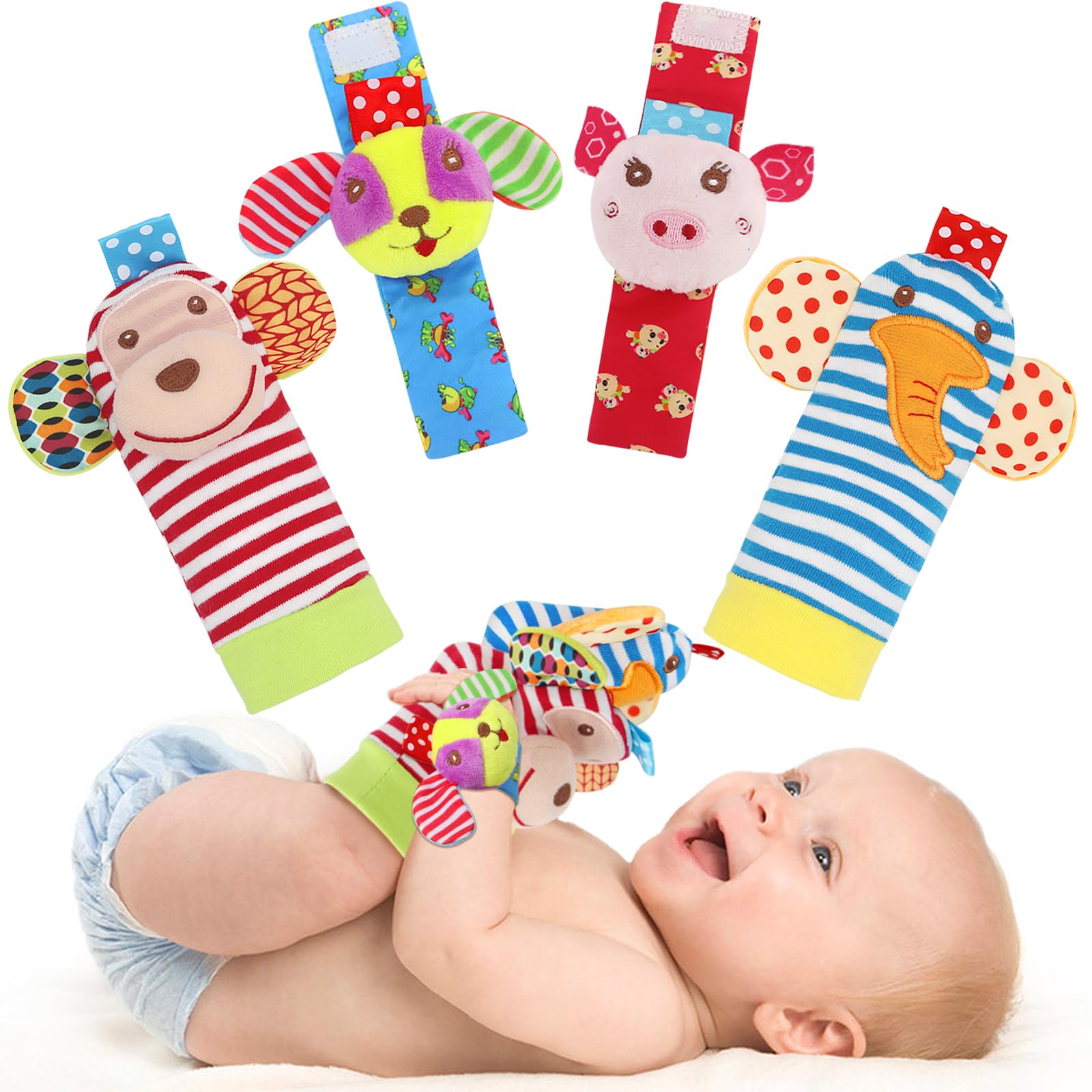Bloobloomax Baby Rattles Toys for 0-12 Month, Infant Girl Boy Toys for Babies 3-6 Months, Newborn Hand & Foot Toys for 0 to 9 Months, Baby Shower Gifts Set with Wrist Rattle Socks (2 Set)