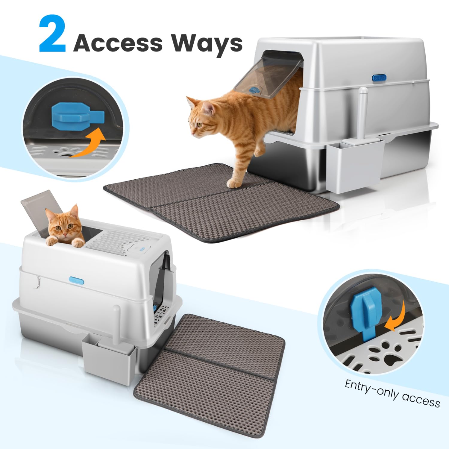 Nobleza Arenero Cerrado de Acero Inoxidable XXL con Tapa – Resistente a Óxidos, Neutraliza Olores, Fácil Limpieza – para Gatos Grandes – Incluye Alfombrilla de Doble Capa y Pala