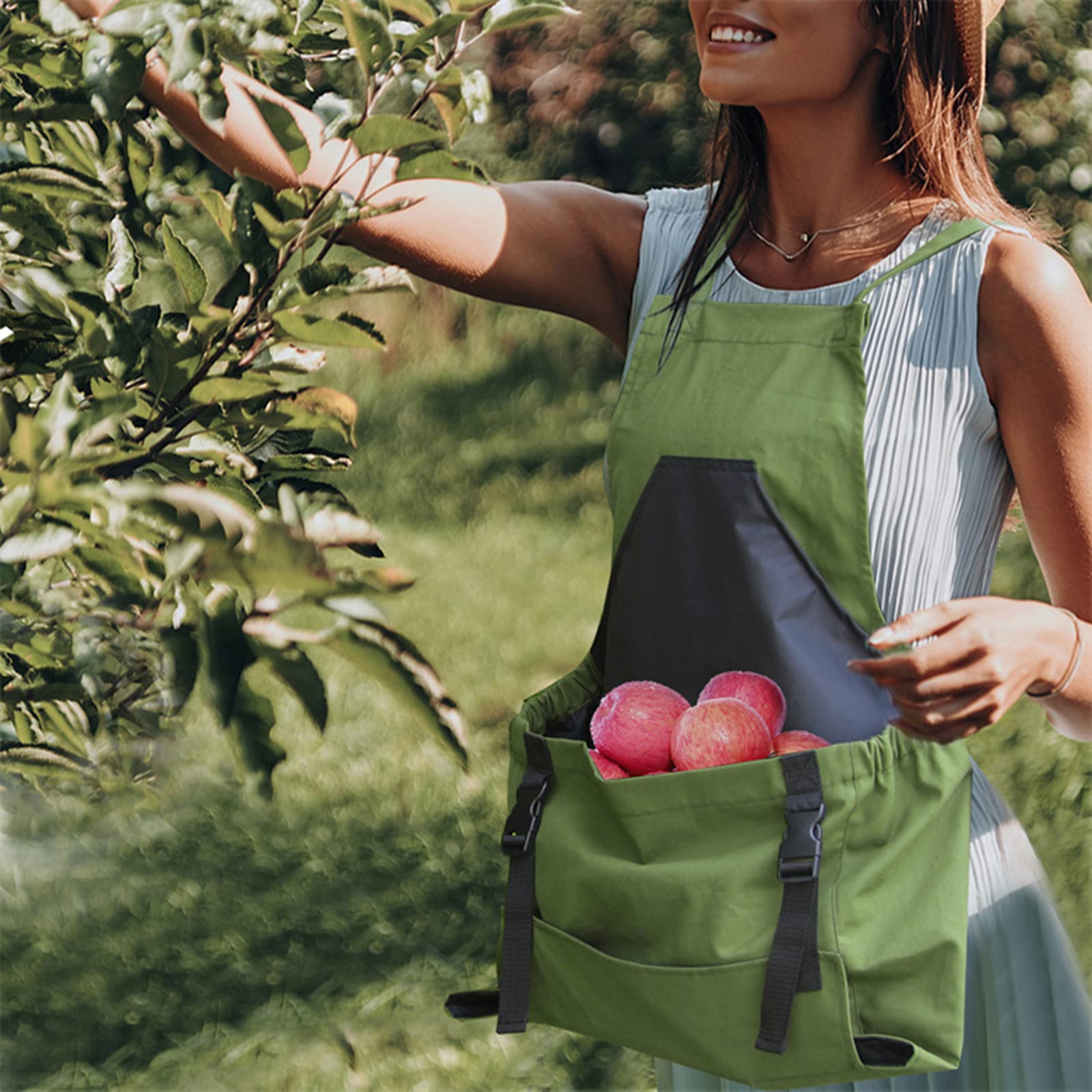 Tablier de jardin avec poche récolte de fruits sac de cueillette,sac de rangement en toile réglable tablier de jardinage avec poche à dégagement rapide,Jardinier cueillette tablier