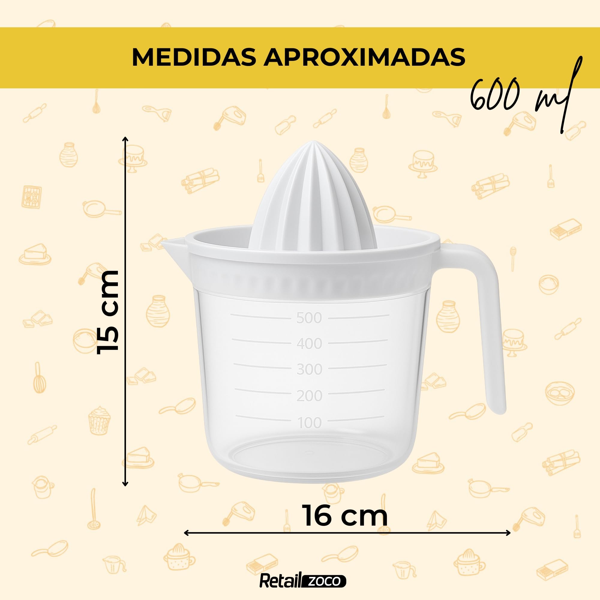 CHEFZOCO Exprimidor manual de plástico 600 ml para naranjas y limones transparente