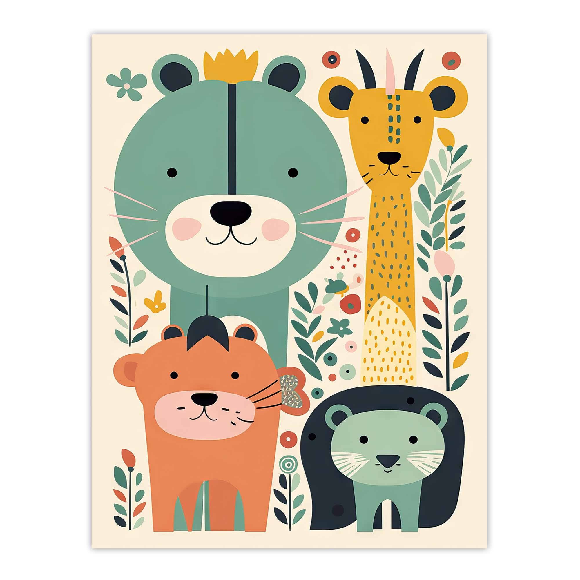 Artery8 Cute Zoo Animals Pastel Colour Graphic Artwork Jungle Forest Friends Kids Bedroom Painting Extra Large XL Wall Art Poster Print