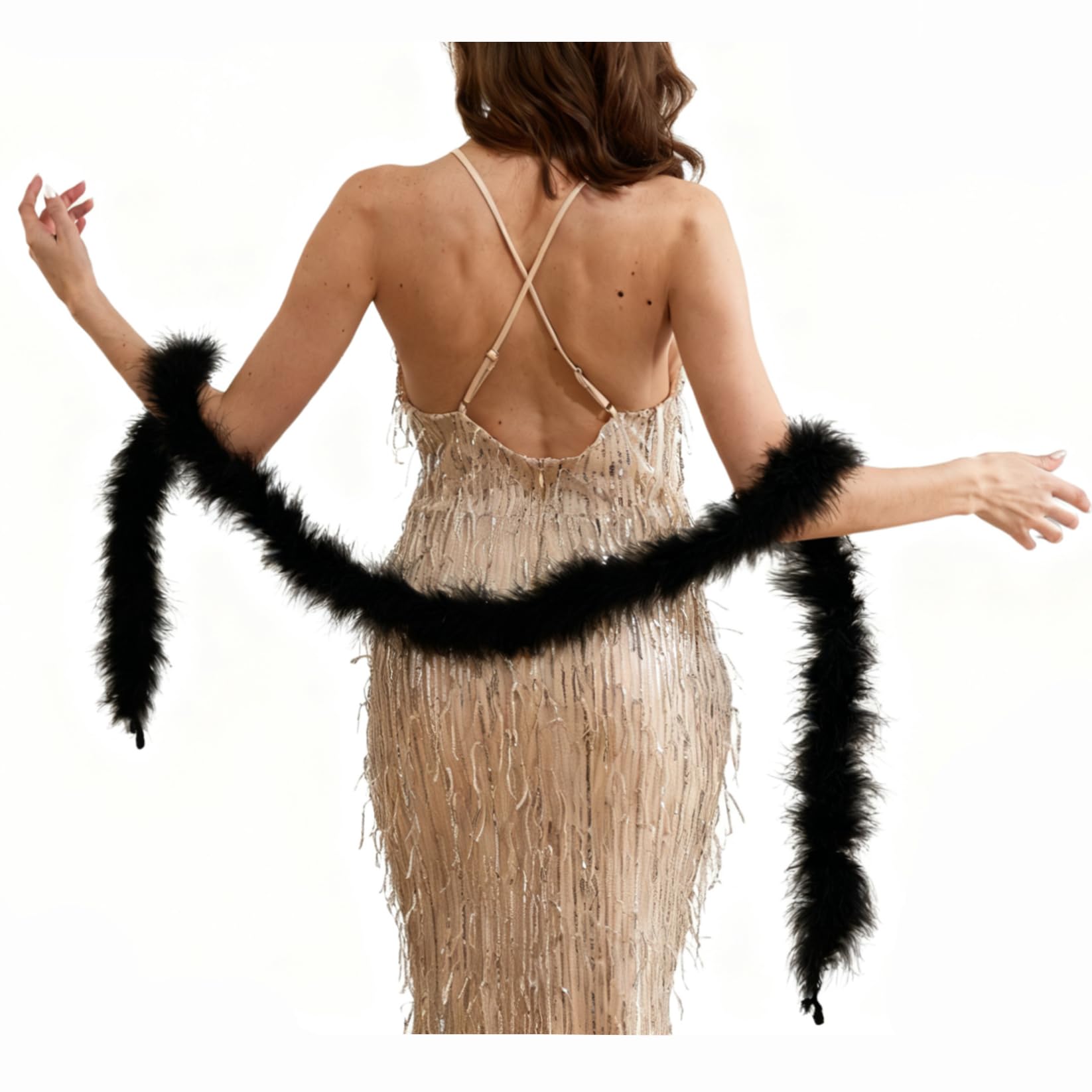 2 Yards 40g Fluffy Marabou Feather Boa for DIY Craft Sewing Trim Home Wedding Party Decoration-Black