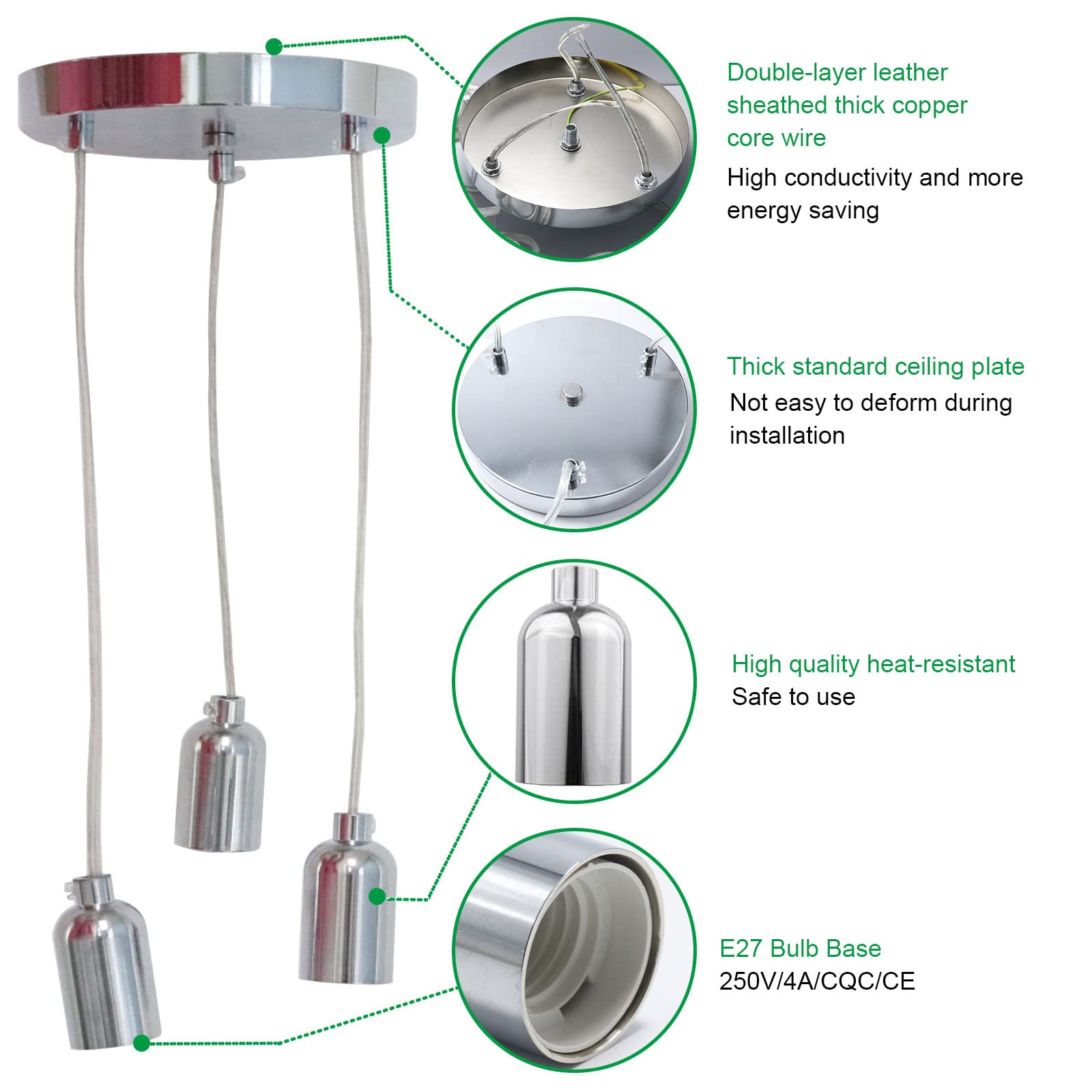 Lampada A Sospensione 3 Teste E27 - Cavo Regolabile 120 Cm, Per Cucina, Bar, Ristorante - Foto 13