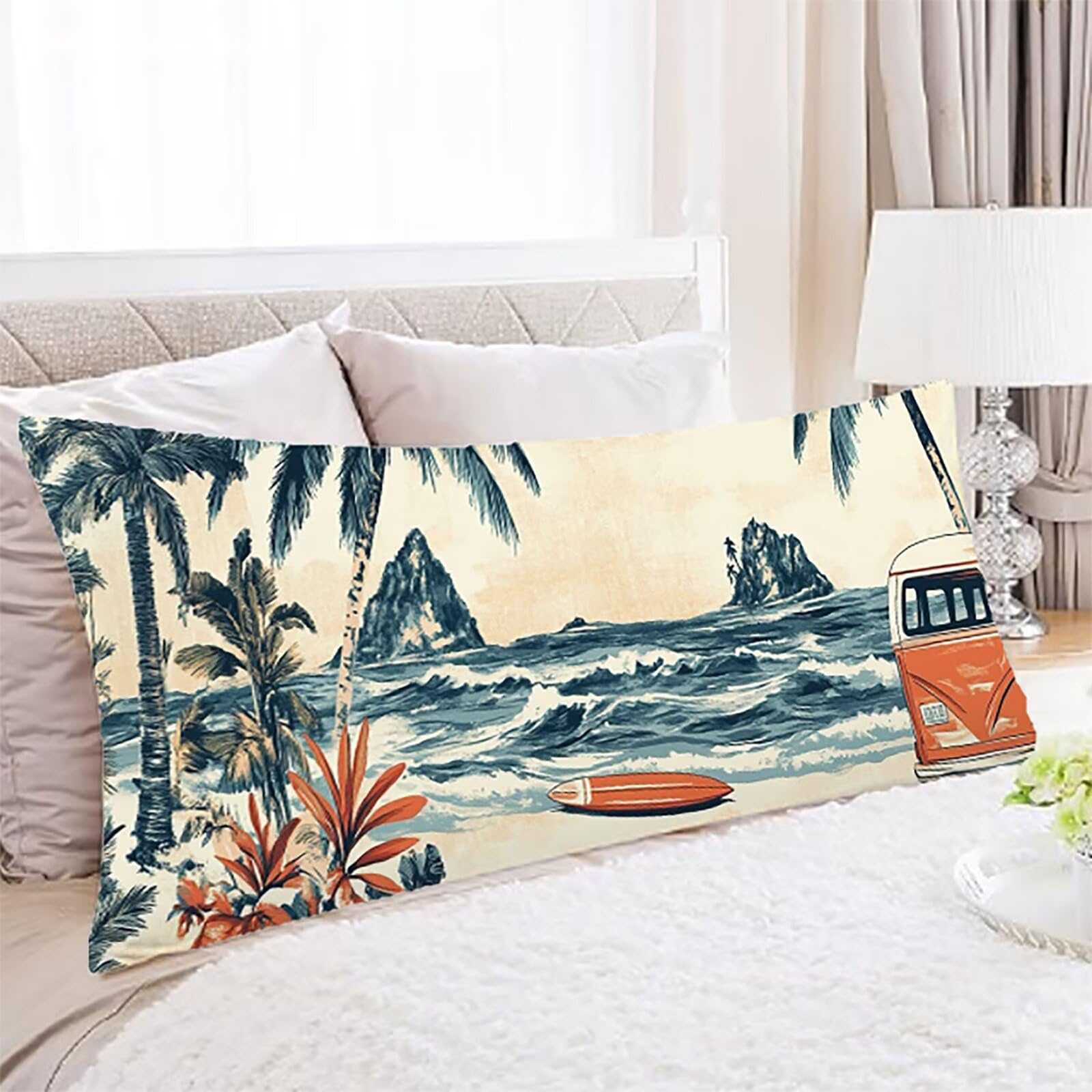 Federe Cuscini Turchese Federe Cuscino Letto Colore Arancione60x180cm Lino Copricuscini, Divano Morbida e Traspirante Stampa Fronte-Retro Con Invisibile Cerniera Lavabile per Letto o Divano C0C1131