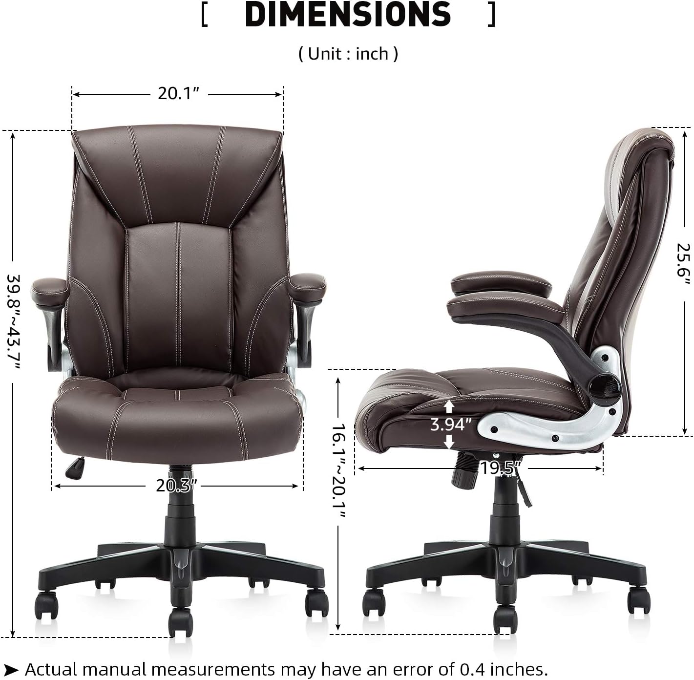 YAMASORO Executive Office Chair with Flip up Arm, Comfortable Ergonomic Task Swivel Chair,Brown Computer Desk Chairs with Wheels, Task Chair for Home Office