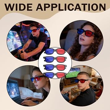 4 PCS Red and Blue 3D Glasses, DVD Game Glass Portable 3D Sunglasses Anti-Fog and Anti-Scratch Lenses Simple Design for Light Shows Holiday Parties Home Cinema Theater TV Game Dimensional Movie