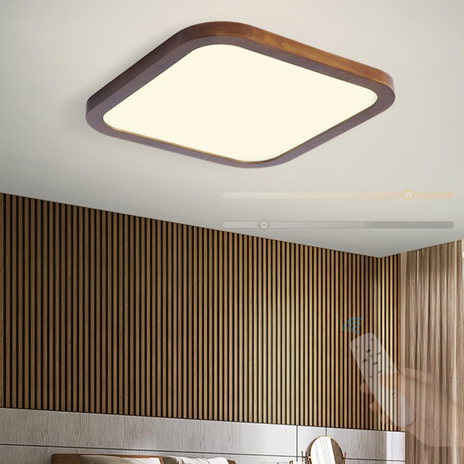 Plafonnier LED dimmable en bois carré 50cm avec télécommande pour salon - 8