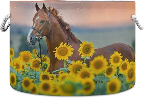 visesunny Cesta de almacenamiento de caballo rojo, girasol, cesta para guardería, organizador de ropa, juguetes, bolsa de lavandería plegable para