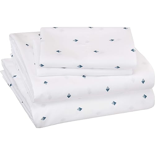 Amazon Basics Soft Microfiber 3-Piece Bed Sheet Set with Elastic Side Pockets, Queen, Tide Pool Diamond, Solid