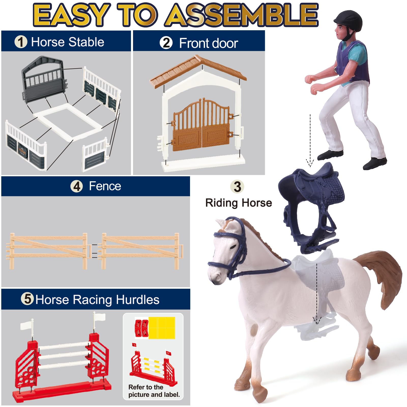 Tacobear Cavallo Giocattolo Horse Cavallo Paddock con Cancello Stabile Ostacoli Recinto Giocattoli per Cavalli Animali Fattoria Collezionisti Regalo Bambina Bambini Ragazzi 3 4 5 6 7 8 9 10 anni