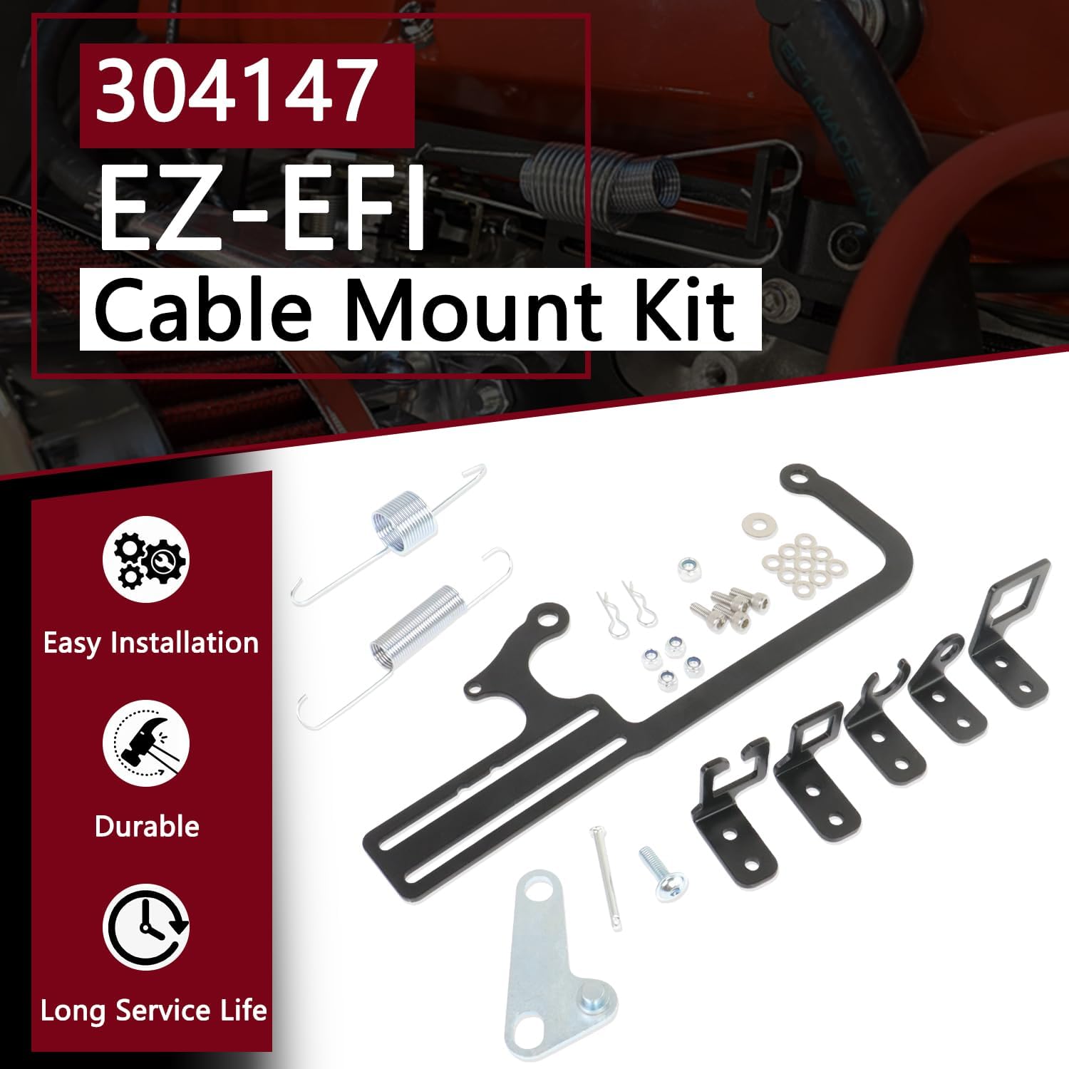 304147 EZ-EFI Cable Mount Kit Carburetor Cable Mount Bracket Throttle Cable Kit for Automatic Transmission TV Cables and GM 700R4 Transmissions Steel Black