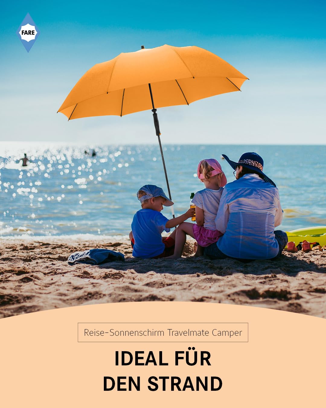FARE Reise-Sonnenschirm Travelmate Camper UV-Schutz UPF50+ Leicht Kompakt Strand Outdoor Camping