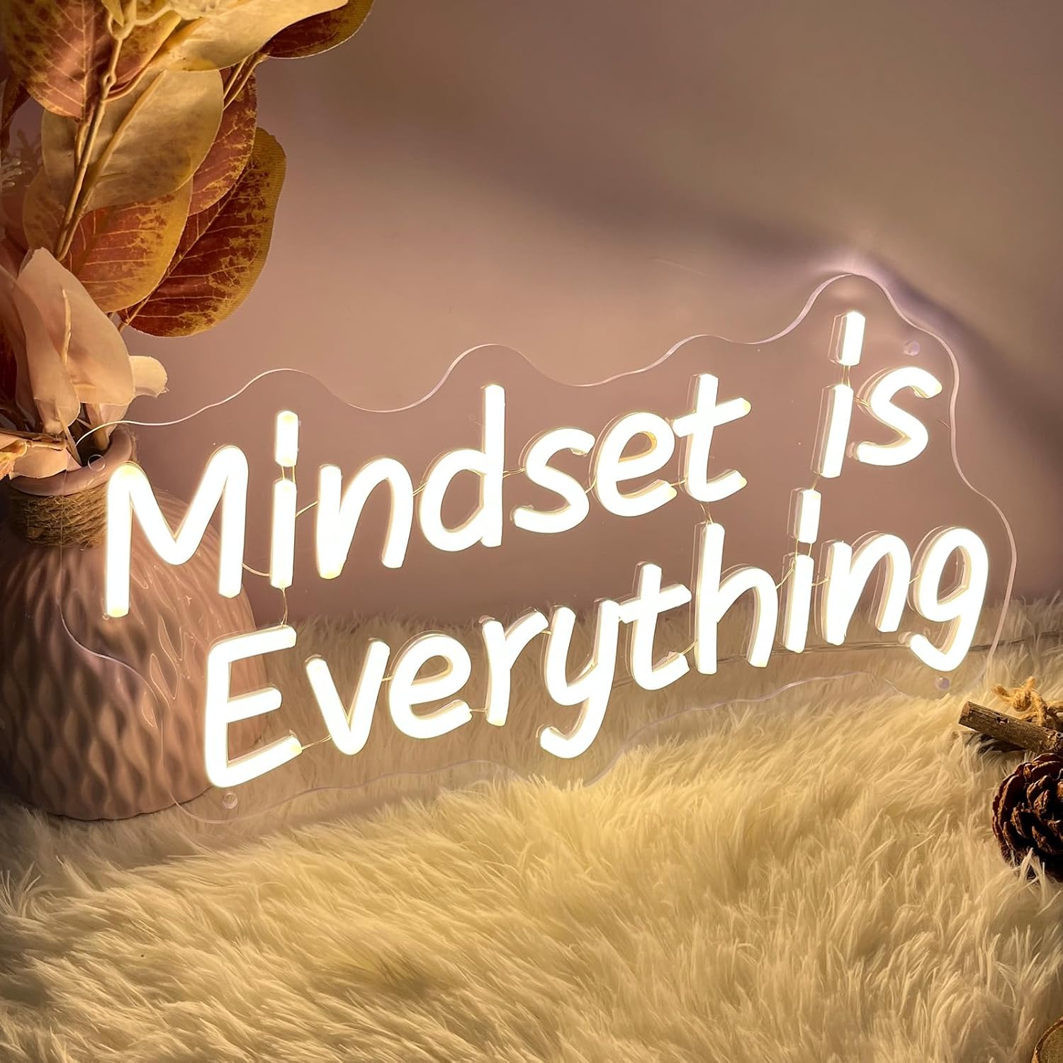 Mindset is Everything Neon Sign for Wall Decor Customized Led Neon Light Sign Personalized Birthday Marry Wedding Christmas Gift Sign Party Bedroom Bar Home Room (Warm White,40×19 CM)
