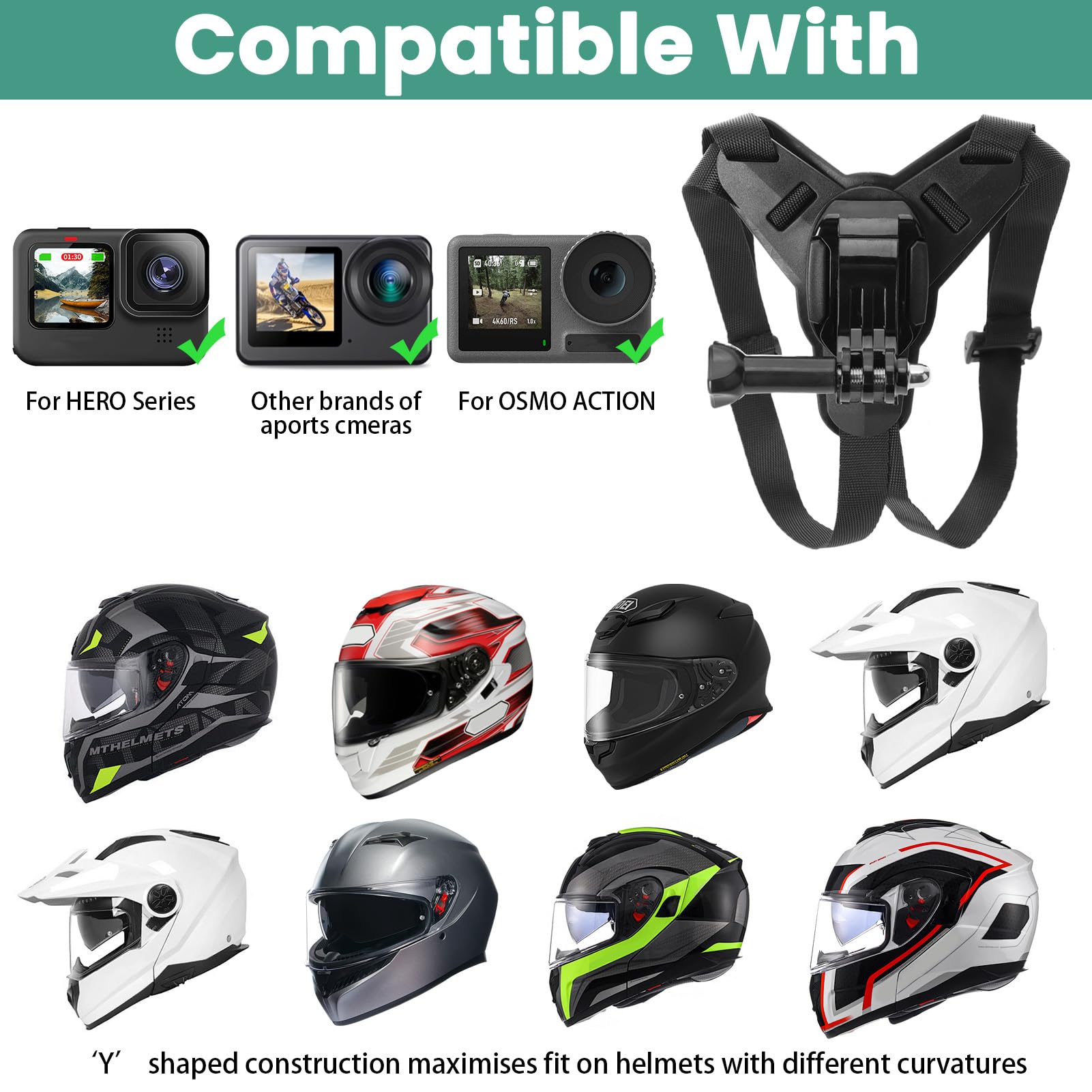 Support de Menton Casque de Moto pour GoPro Hero13 12 11 10 9 8 7, DJI Osmo Action 5 Pro Action 4, Insta360 One R, Silicone Antidérapant avec Vis