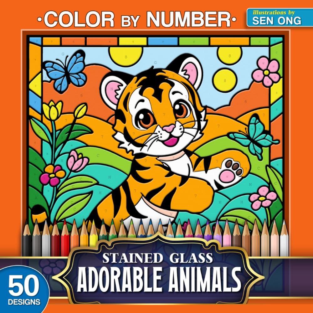 Adorable Animals Stained Glass Color by Number: 50 Cute and Charming Creatures for Relaxation (Stained Glass Color By Number Collection)