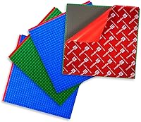 Creative QT Peel & Stick LEGO Compatible Baseplates 10x10in 4-Pack Blue Green - Adhesive Building Plates for Tables Walls Toys