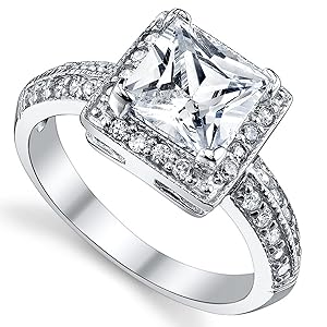 ☆TATIANA☆ Silver 925 Bold Princess Cut RingCR0491 Sterling Silver Princess-cut CZ 2pc Stackable Ring Set : Target
